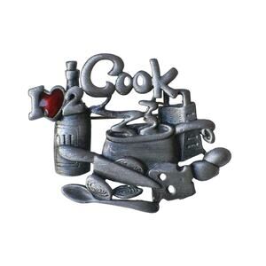 Danecraft Vintage Cooking Brooch: 'I Love to Cook' Gunmetal Pin